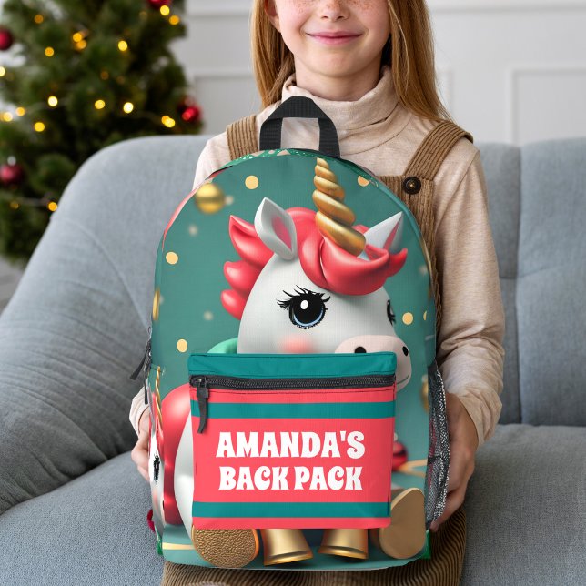Mochila Impresa Navidades de unicornio personalizan niños (Subido por el creador)