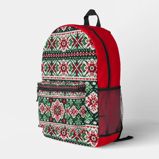 Mochila Impresa Navidades/Feria de invierno isla roja y verde (Esquina derecha trasera )