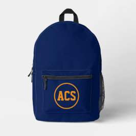 Mochila Impresa Navy Blue and Orange School Colors and Letters