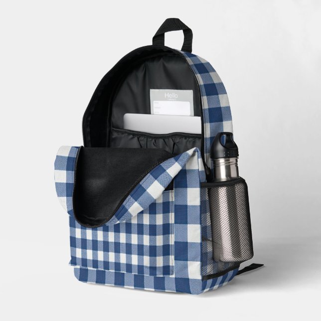 Mochila Impresa Navy y White Gingham (Esquina trasera derecha (abierta))