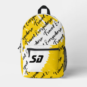 Mochila Impresa Negro amarillo blanco cepillado con iniciales