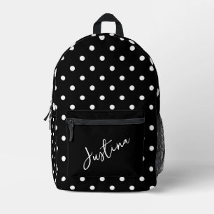 Mochila Impresa Negro con puntos de polka blanco personalizados