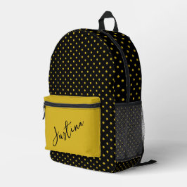 Mochila Impresa Negro con puntos de polka de oro personalizados