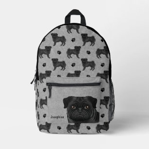 Mochila Impresa Negro Pug Dog Mops Diseño Patrón Con Nombre Gris