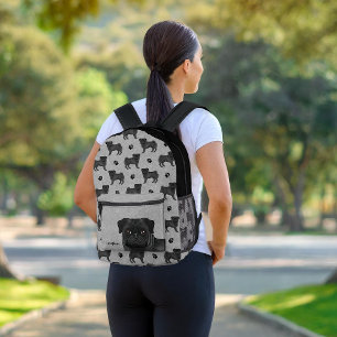 Mochila Impresa Negro Pug Dog Mops Diseño Patrón Con Nombre Gris