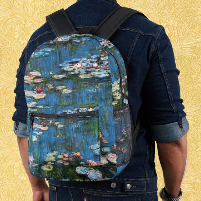Mochila Impresa Nenúfares por Claude Monet, Impresionismo antiguo (Waterlilies by Claude Monet, Vintage Impressionism Printed Backpack)
