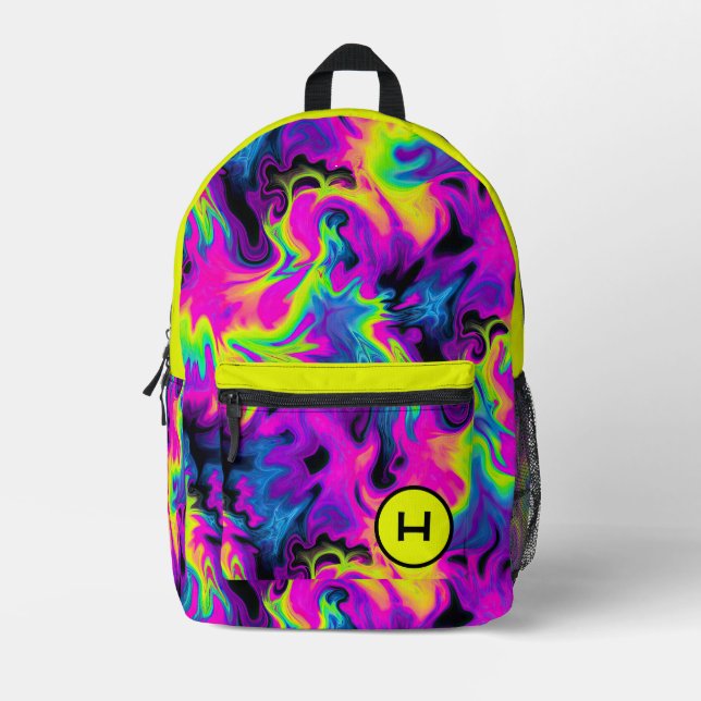 Mochila Impresa Neon Flame Tie Dye Monograma Amarillo (Anverso)