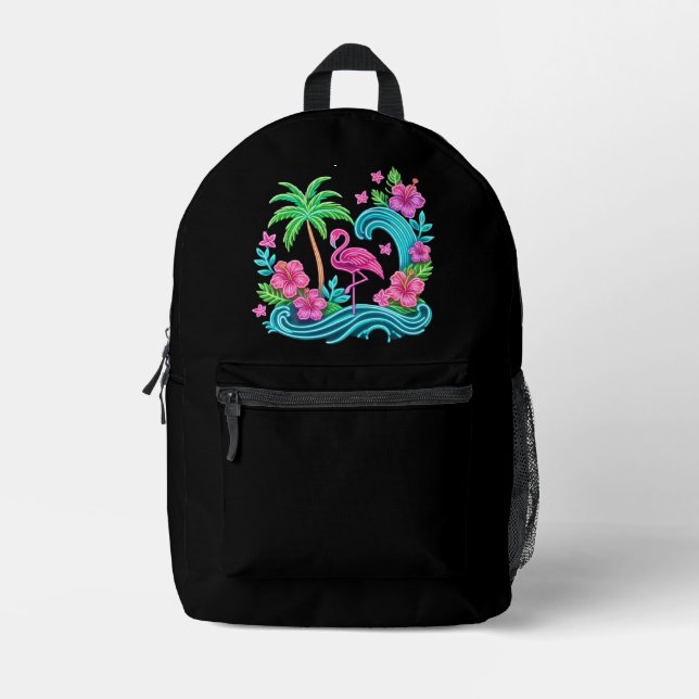 Mochila Impresa Neon Flamingo Tropical (Anverso)