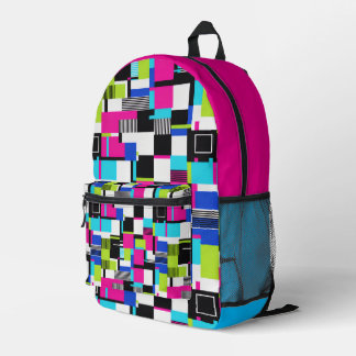 Mochila Impresa Neon Glitch Geometric Aesthetic Backpack