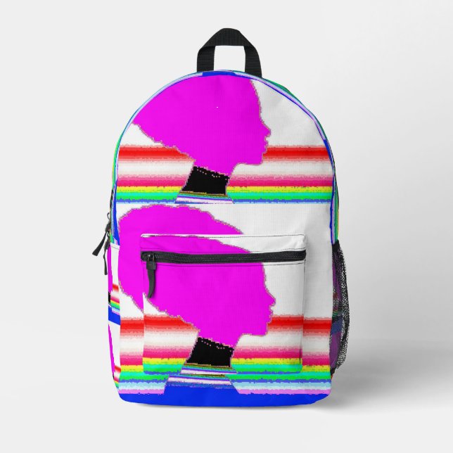 Mochila Impresa Neon Glitch – Striped Art Backpack (Anverso)