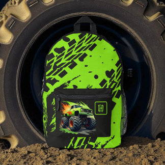 Mochila Impresa Neon Green Monster Truck Boys Monogram 