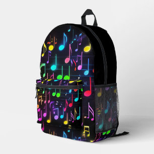 Mochila Impresa Neon Music Notes On Black