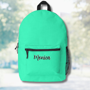 Mochila Impresa Neón Verde Azul y Negro Nombre Personalizado en 3D