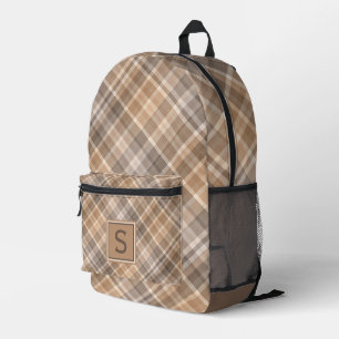 Mochila Impresa Neutral Beige Brown Taupe Plaid Gingham Pattern