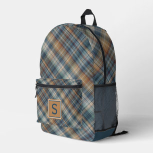 Mochila Impresa Neutral Beige Marrón Marrón Verde azulado Tartán P