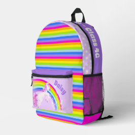 Mochila Impresa Niñas color arcoiris con unicornio morado rosa