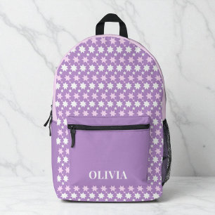 Mochila Impresa Niñas Personalizadas Lindas Morado Rosa Estrellas 