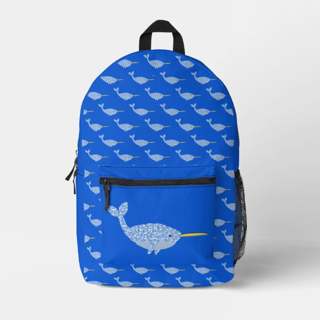 Mochila Impresa Niño Azul lindo Narwhal (Anverso)