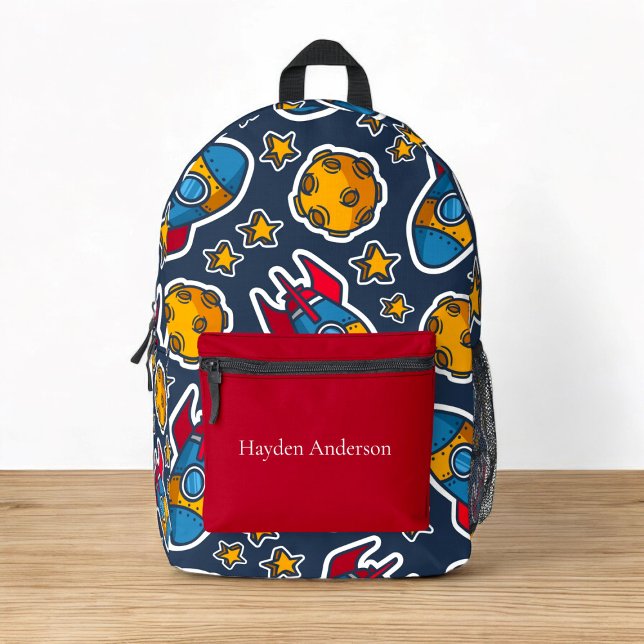 Mochila Impresa Niños con espacio moderno y personalizado (personalized fun space school backpack )