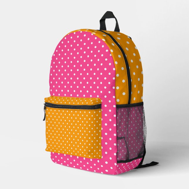 Mochila Impresa Niños con puntos de polka amarillos rosados (Esquina derecha trasera )