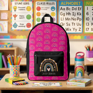 Mochila Impresa Niños de arcoíris negro y rosa