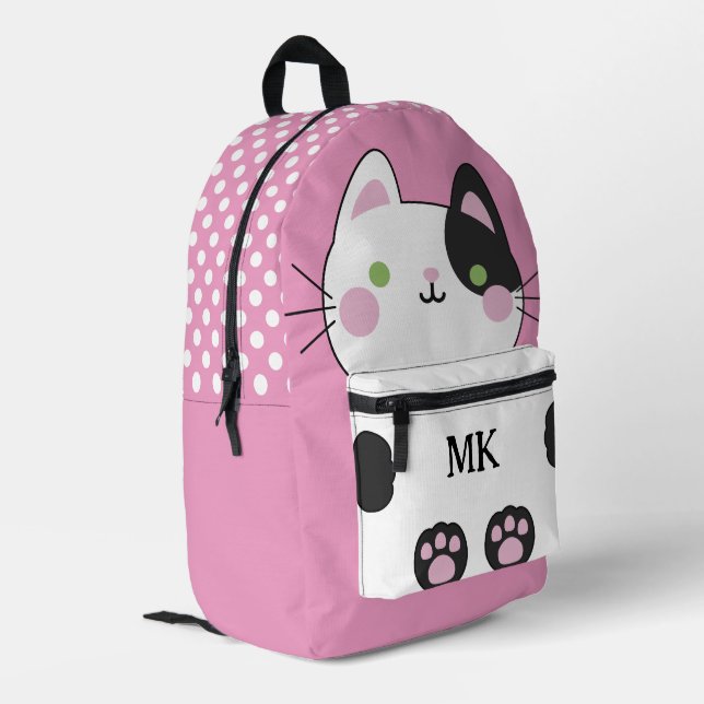 Mochila Impresa Niños de gato monogramados rosados y curados (Esquina izquierda trasera)