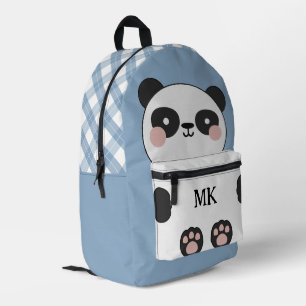 Mochila Impresa Niños Monogramados Ash Blue Cute Panda