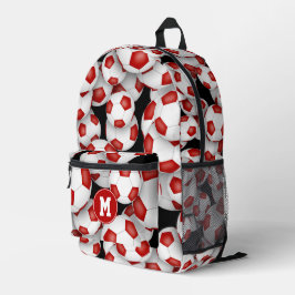 Mochila Impresa niños monogramados bolas de fútbol blanco rojo