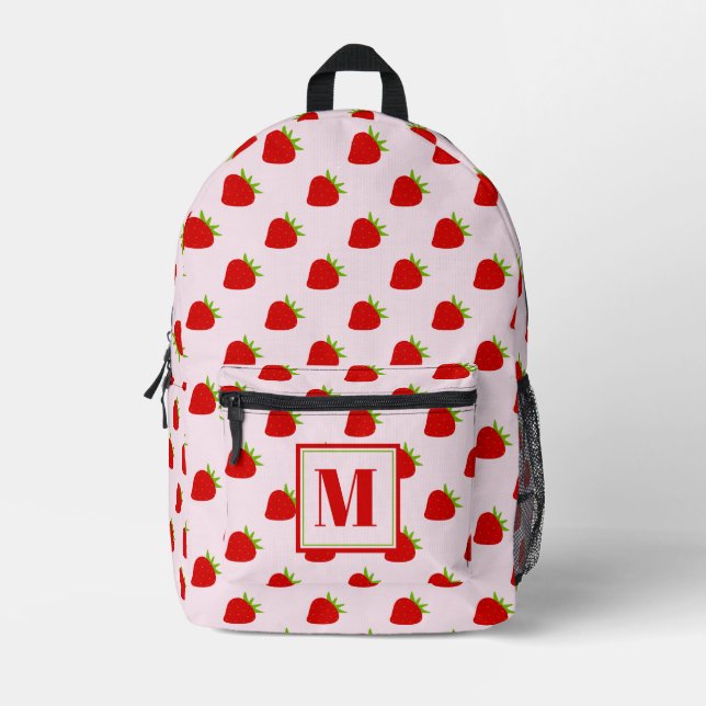 Mochila Impresa Niños monogramados de fresas rosadas y rojas (Anverso)
