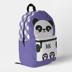 Mochila Impresa Niños Monogramados Purple Cute Panda