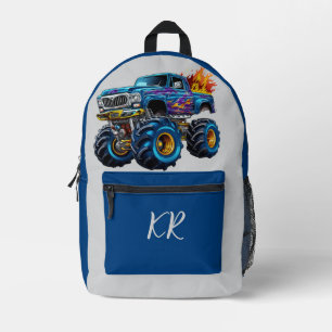 Mochila Impresa Niños Monstruo Azul Naranja de Camión Llama a las 