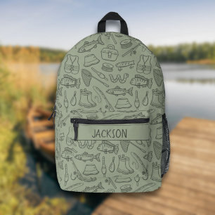 Mochila Impresa Niños Pesca Senderismo Camping Nombre Niño Verde S