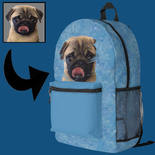 Mochila Impresa Niños únicos de foto de pug azul grunge que adoran