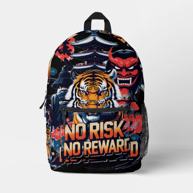 Mochila Impresa No hay riesgo de recompensa - Tigre de Samurai (Anverso)
