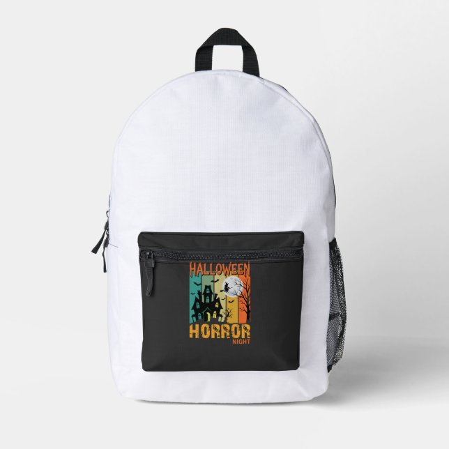 Mochila Impresa Noche de Terror de Halloween Casa Embrujada Vector (Anverso)