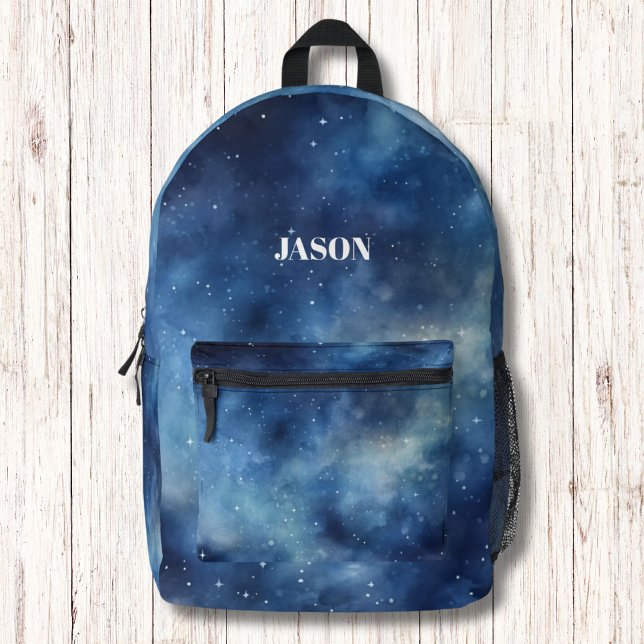 Mochila Impresa Noche galáctica azul Monograma moderno (Subido por el creador)