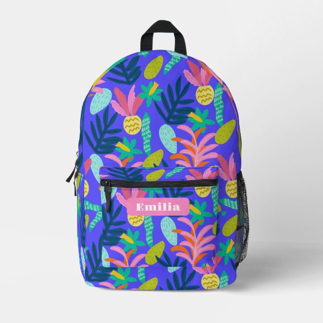 Mochila Impresa Nombrar escuela de moda floral azul Sew Bag (Anverso)