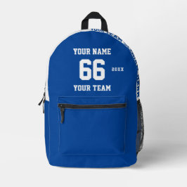 Mochila Impresa Nombre azul blanco personalizado, número, deporte 