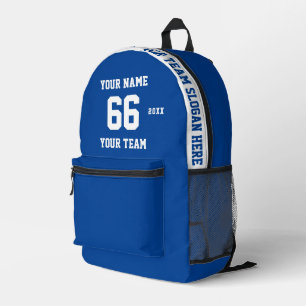 Mochila Impresa Nombre azul blanco personalizado, número, deporte