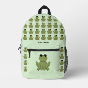 Mochila Impresa Nombre con patrón de rana verde lindo personalizad