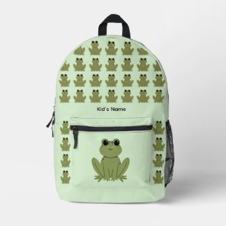 Mochila Impresa Nombre con patrón de rana verde lindo personalizad