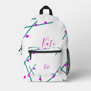 Mochila Impresa nombre de árbol de cerezo verde rosa boho retro rú