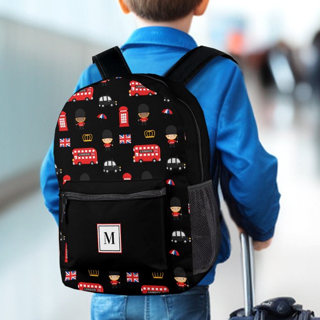 Mochila Impresa Nombre de autobús de la Guardia de Londres Monogra (London Guards Bus Name Monogram British England Printed Backpack)