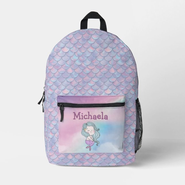 Mochila Impresa Nombre de Chica personalizado escalas de sirenas (Anverso)