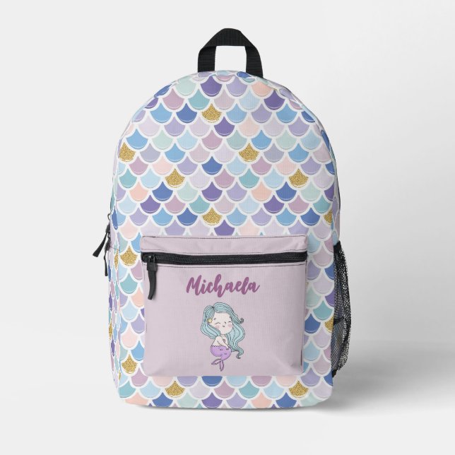 Mochila Impresa Nombre de Chica personalizado escalas de sirenas (Anverso)
