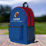 Mochila Impresa Nombre de color de equipo personalizado del jugado<br><div class="desc">Una mochila deportiva muy divertida con un futbol y dos líneas de texto personalizado. Cambie fácilmente los colores para que coincidan con los colores del equipo. Lo suficientemente espacioso para libros, computadora, equipo deportivo y más - o como una bolsa de viaje o de sueño también. A tu hincha/jugador/equipo de...</div>