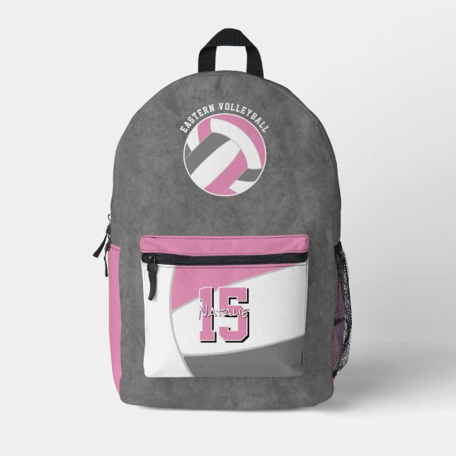 Mochila Impresa nombre de equipo de voleibol gris rosa (Anverso)