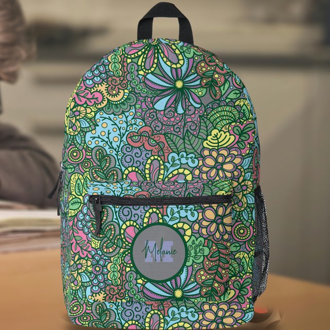 Mochila Impresa Nombre de fantasía floral e inital (Subido por el creador)