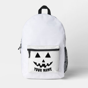 Mochila Impresa Nombre de Halloween de calabaza personalizada Blan