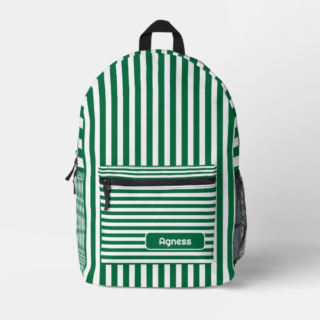 Mochila Impresa Nombre de la tira de venado verde y blanco de la b (Anverso)